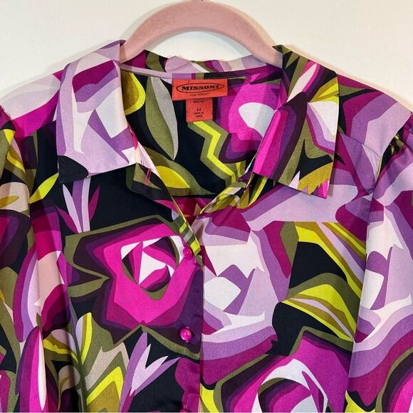 ✨ Missoni for Target Multicolor Abstract Blouse Retro Button Down Collared M - Picture 3 of 12